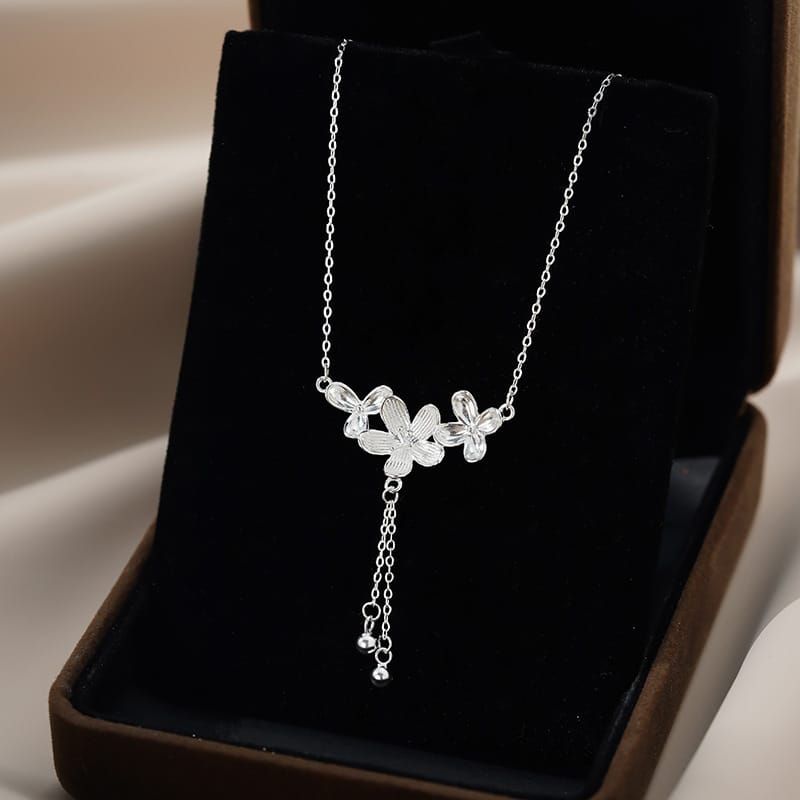 S999 Silver Flower Necklace Sweet Elegant All-match Korean Style Light Luxury Small Autumn and Winter Collarbone Chain 