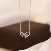 Po S999 Silver Sweet Japanese Style Bow Necklace Simple Design Necklace for Girlfriend Gift New Style