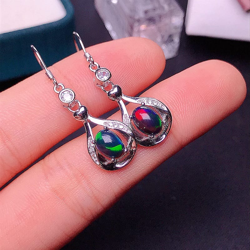 Black Opal Earrings 925 Silver Inlaid Natural Black Opal Earrings Fire Flash Live Supply Wholesale