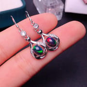Black Opal Earrings 925 Silver Inlaid Natural Black Opal Earrings Fire Flash Live Supply Wholesale