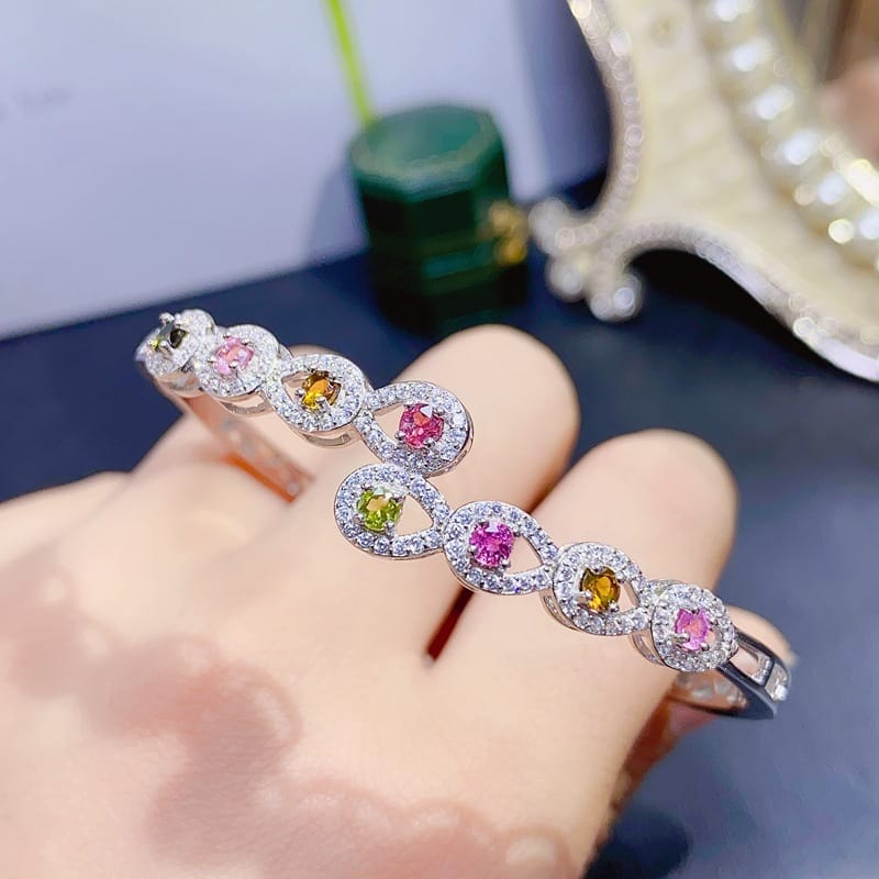 Fashion new on the new natural color tourmaline bracelet 925 silver inlaid 3*3mm ladies Bracelet girls gift