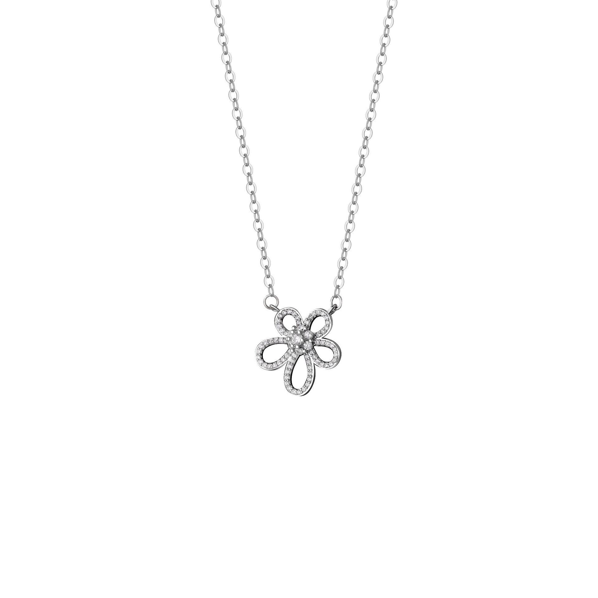 Po S999 Silver Flower Necklace Small Fresh All-match Elegant Niche Sweet and Gentle Flower Clavicle Chain for Hair
