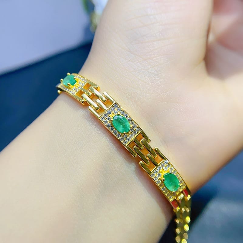 Fashion new simple natural emerald women's bracelet 925 silver color treasure wholesale gift for girlfriend