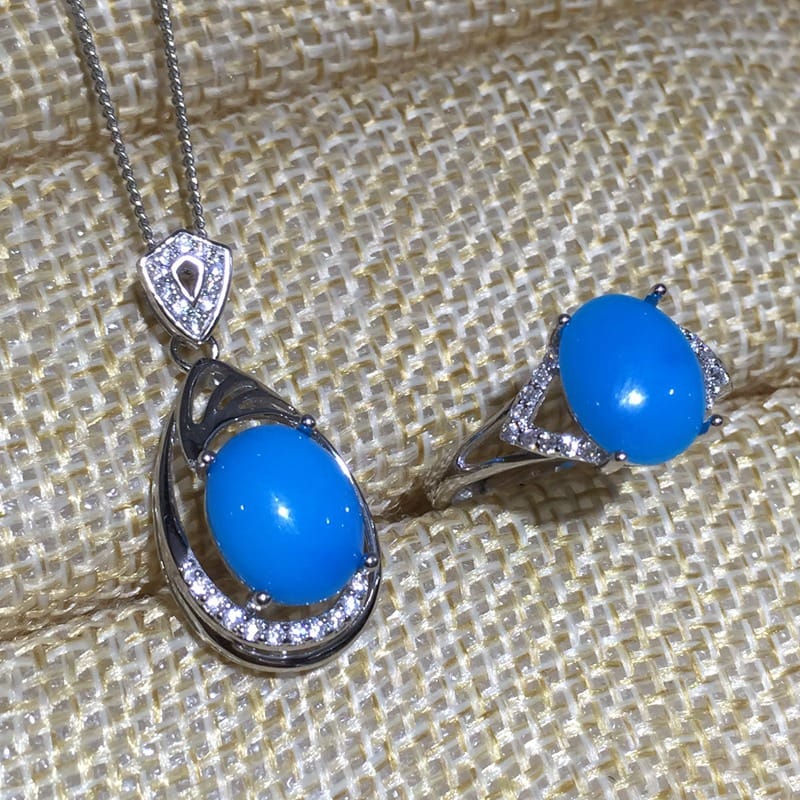 Natural American Blue Pine Set 925 Silver Porcelain Blue This batch of turquoise is of good quality