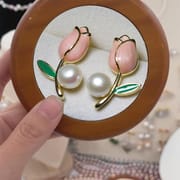 Natural Freshwater Pearl Earrings S925 Silver Needle Tulip Rose Ear Stud Fashion Fresh Sweet Elegant Versatile