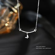 Aobao S999 pure silver smiling butterfly necklace niche design line exquisite diamond-embedded fashion light luxury clavicle chain