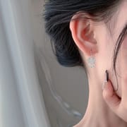 Po S999 Silver Long Life Lock Ear Hook Women's Niche Design Ear Studs Light Luxury Earrings Advanced Safety Lock