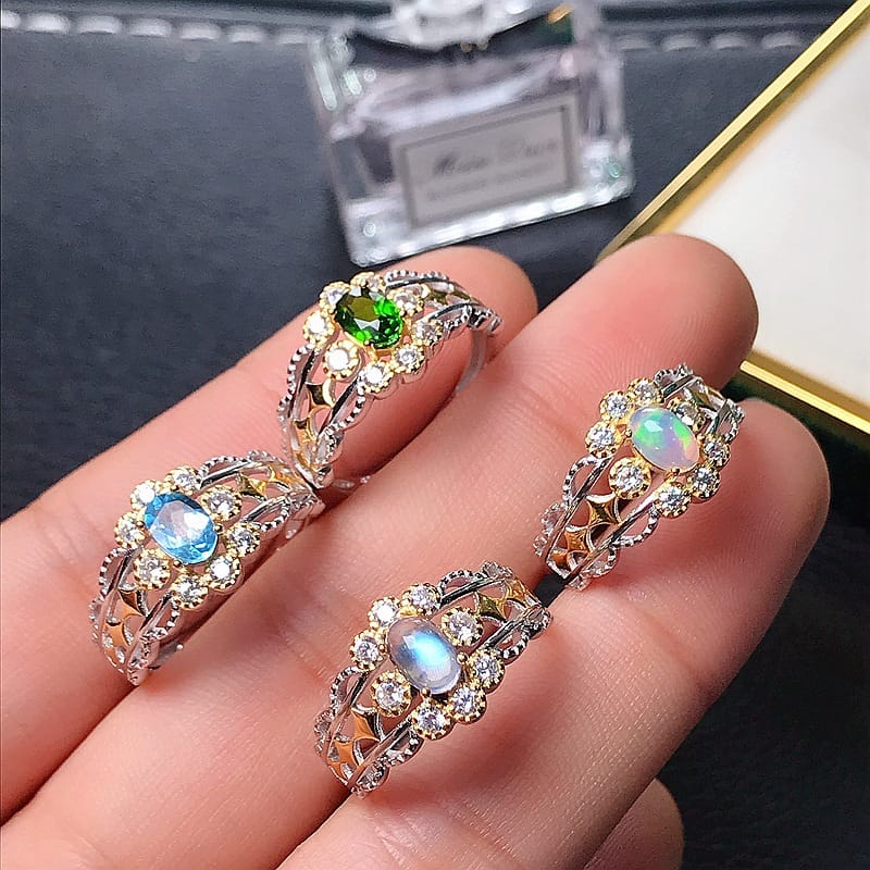 925 silver inlaid natural emerald, Ruby Sapphire Moonstone topaz color treasure wholesale