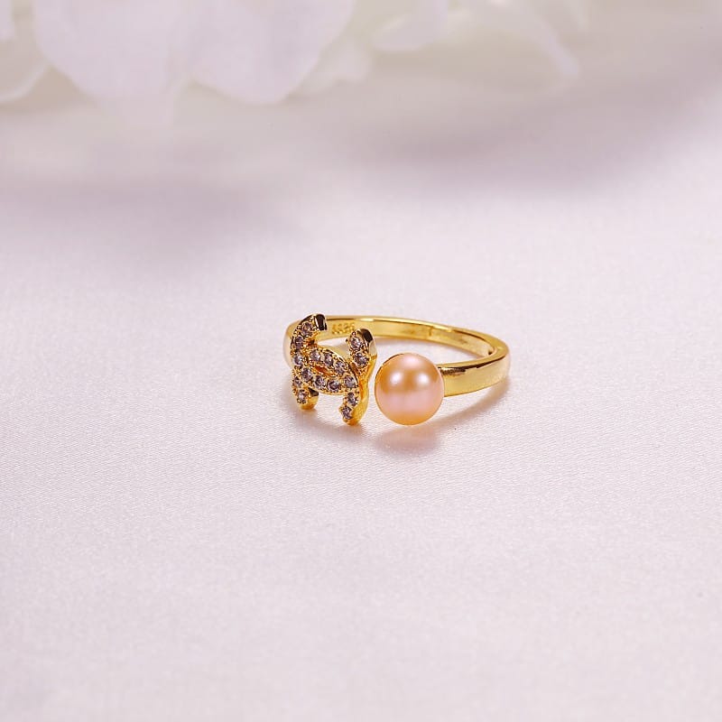 Pearl Jewelry Opening Adjustable Ring Real Gold Electroplated Micro-inlaid Zircon Freshwater Pearl Ring