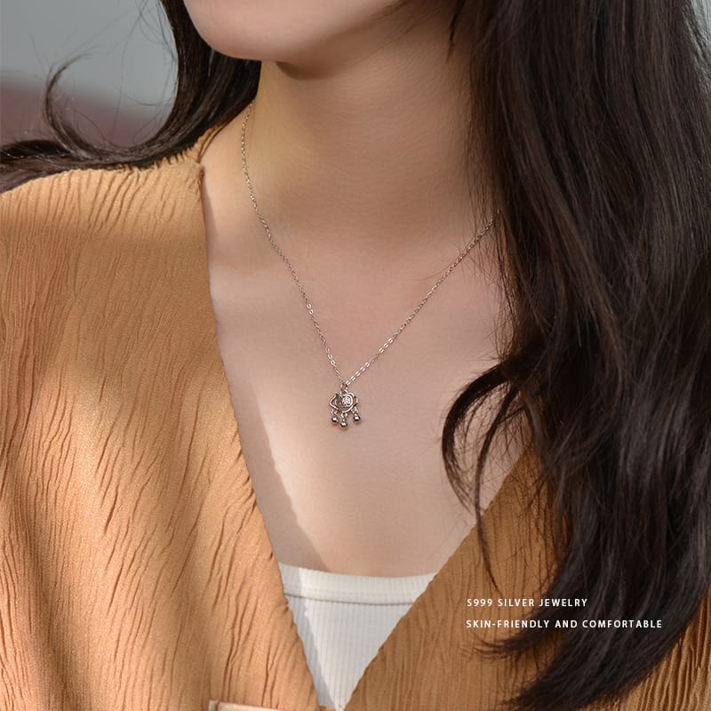 Bao S999 pure silver safety lock necklace light luxury new Chinese style national style national fashion niche design sense ethnic style necklace