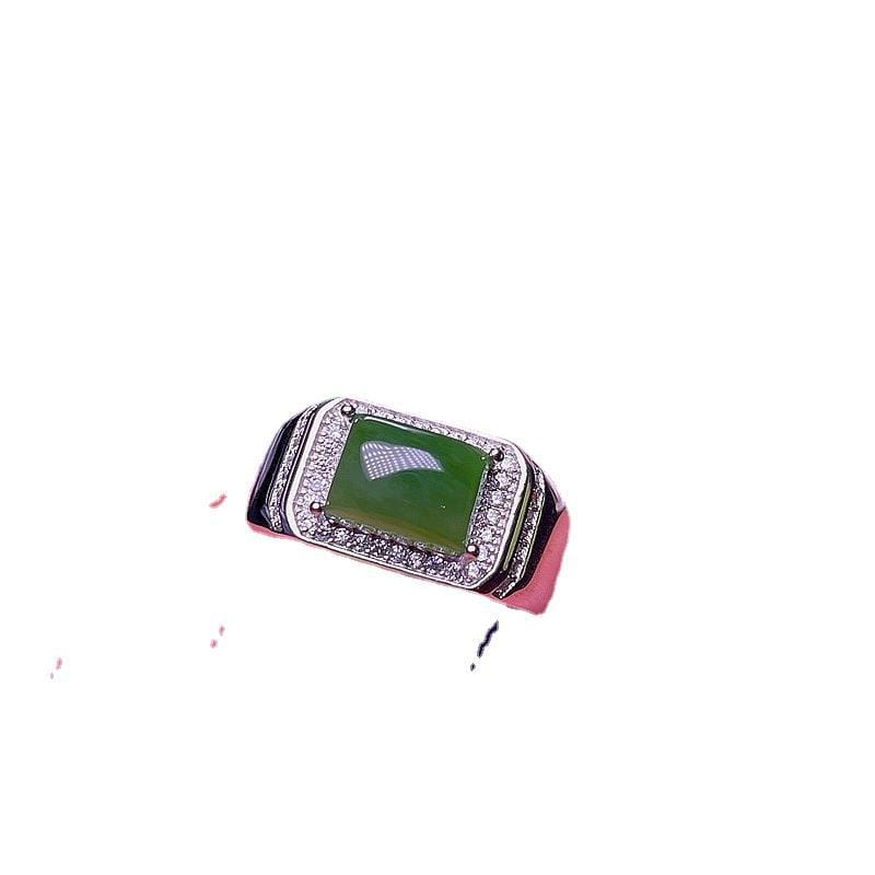Natural Hetian Jasper Ring 925 Silver Inlaid Natural Hetian Jasper Ring Wholesale Men's Ring