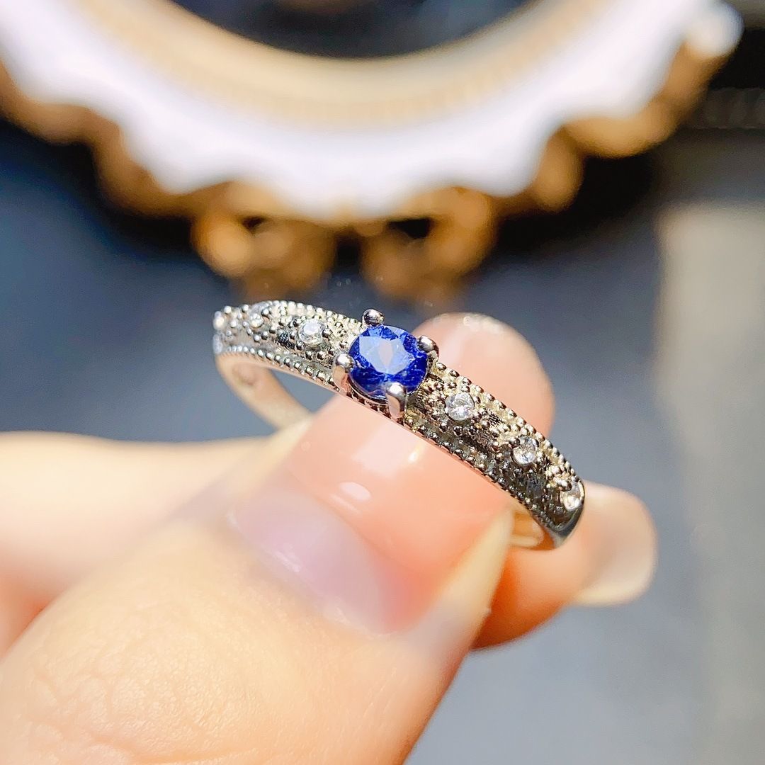 Factory wholesale explosions natural sapphire ring S925 silver inlaid with the main stone 3.5*3.5 selling Europe and the United States a piece