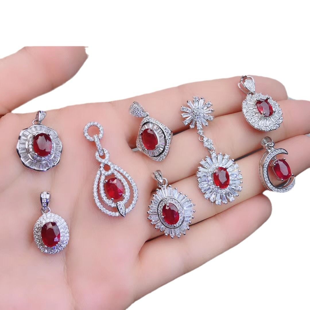 Natural ruby necklace 925 silver style wholesale color pigeon red blood can be used as certificate