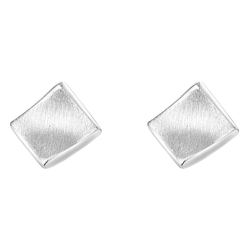 S999 pure silver brushed diamond stud earrings geometric earrings small earrings quadrilateral earrings simple small fashion