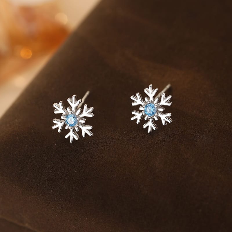 Po S999 Foot Silver Snowflake Earrings Multi-size Exquisite Sweet New Artistic Fresh Niche Earrings