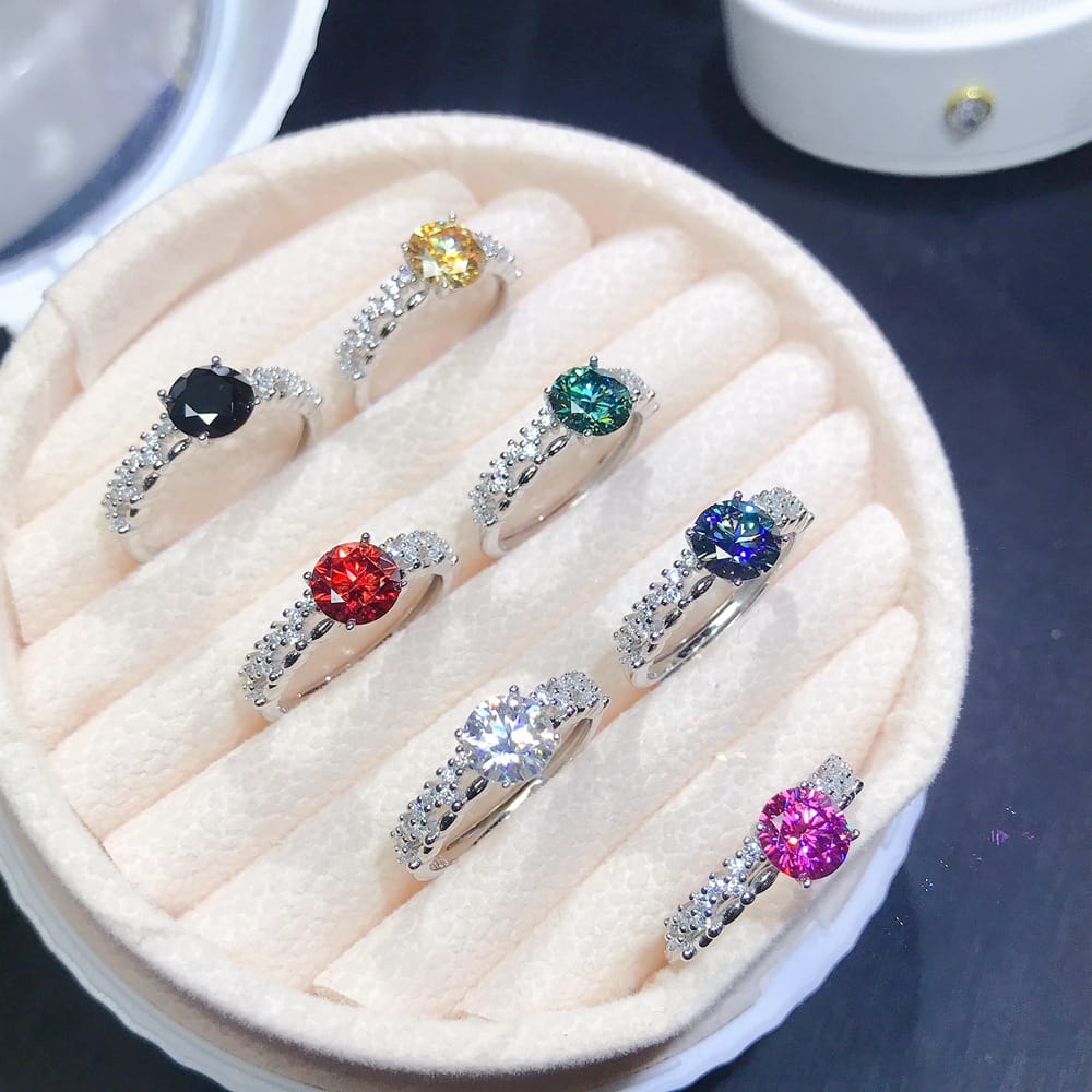 Authentic Mosan diamond ring wholesale 925 sterling silver pink Green White Black Blue 1 karat live supply