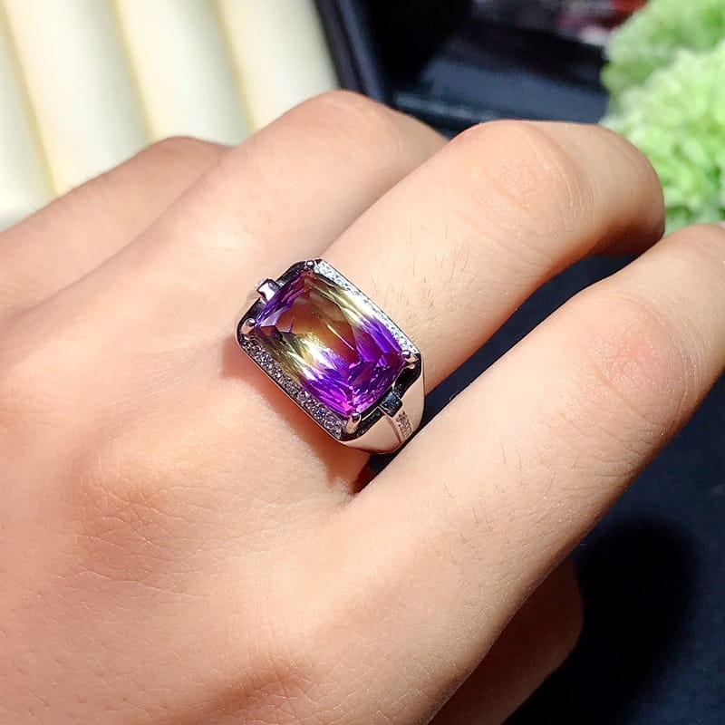 925 silver inlaid purple yellow crystal men's ring purple yellow crystal for boyfriend manufacturers receive orders one piece delivery