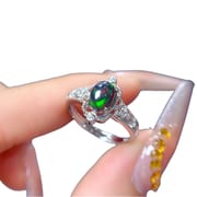 Light luxury natural black opal ring wholesale 5*7mm fire color good manufacturing 925 silver live mouth ring