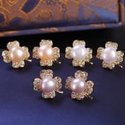 Freshwater Pearl Earrings Daily Simple Exquisite Micro-inlaid Zircon Flower Earrings Women's S925 Silver Needle Anti-allergic Earrings
