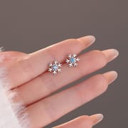 Po S999 Foot Silver Snowflake Earrings Multi-size Exquisite Sweet New Artistic Fresh Niche Earrings