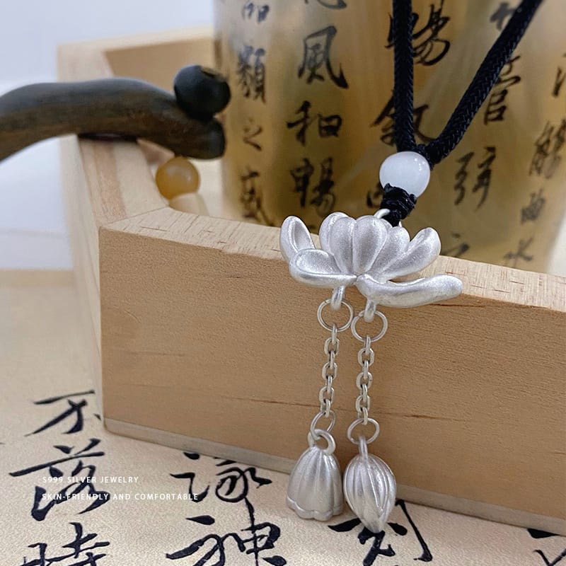 Bao S999 pure silver new Chinese Lotus Lotus Lotus tassel necklace women's ethnic style high-grade necklace wholesale
