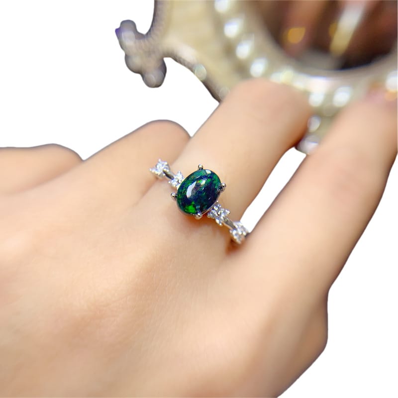 925 Silver Simple Black Opal Women's Ring