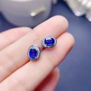 Sapphire stud earrings 925 silver women's natural sapphire has been tested one-piece delivery overseas supply wholesale