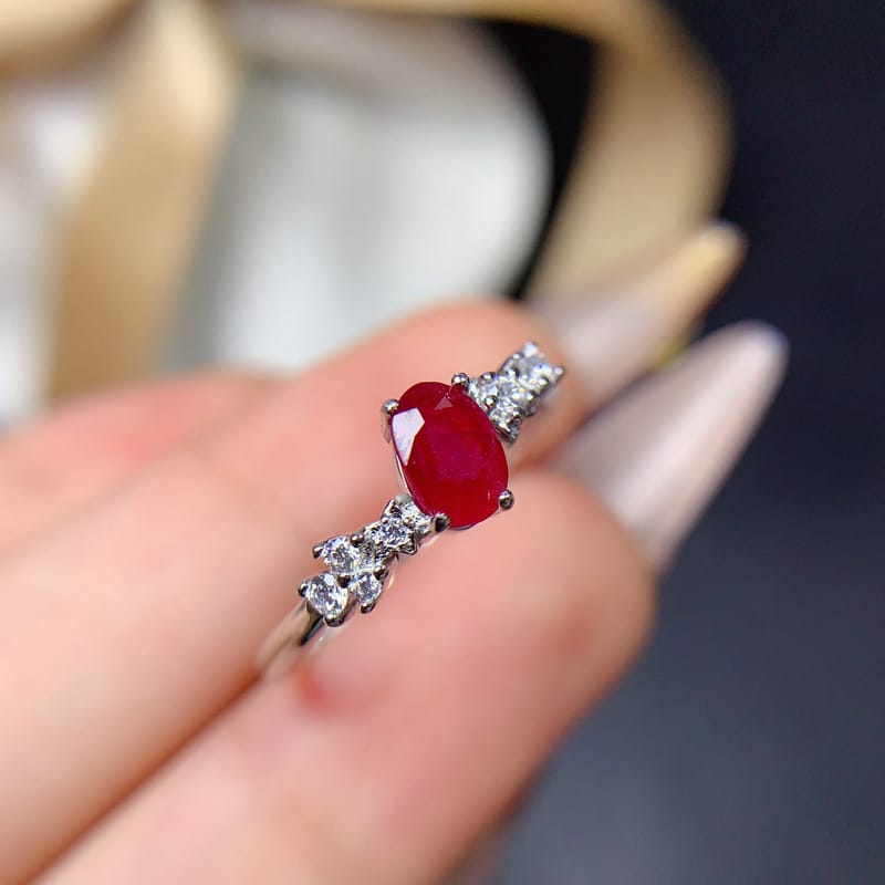 Simple natural old baked ruby 4*6mm ring live 925 silver fashion female ring trembles live