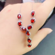Fashion natural garnet necklace 925 silver inlaid garnet with Row Women's clavicle necklace wholesale