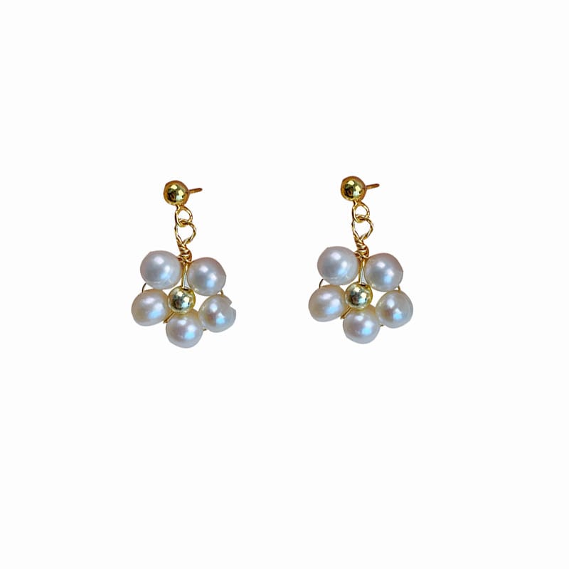Natural Freshwater Pearl Earrings Flower Earrings Small Chanel Style Niche Design Simple Small High-end Earrings for Women