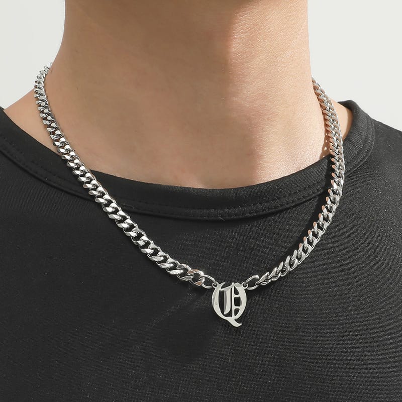 Cross-border Hot Selling Stainless Steel English Alphabet Pendant Necklace ins Cuban Hip Hop Fashion Street New Product