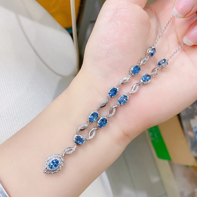 Fashion evening Gift necklace natural Topaz 4*6mm ladies pendant necklace 925 silver wholesale live tremolo