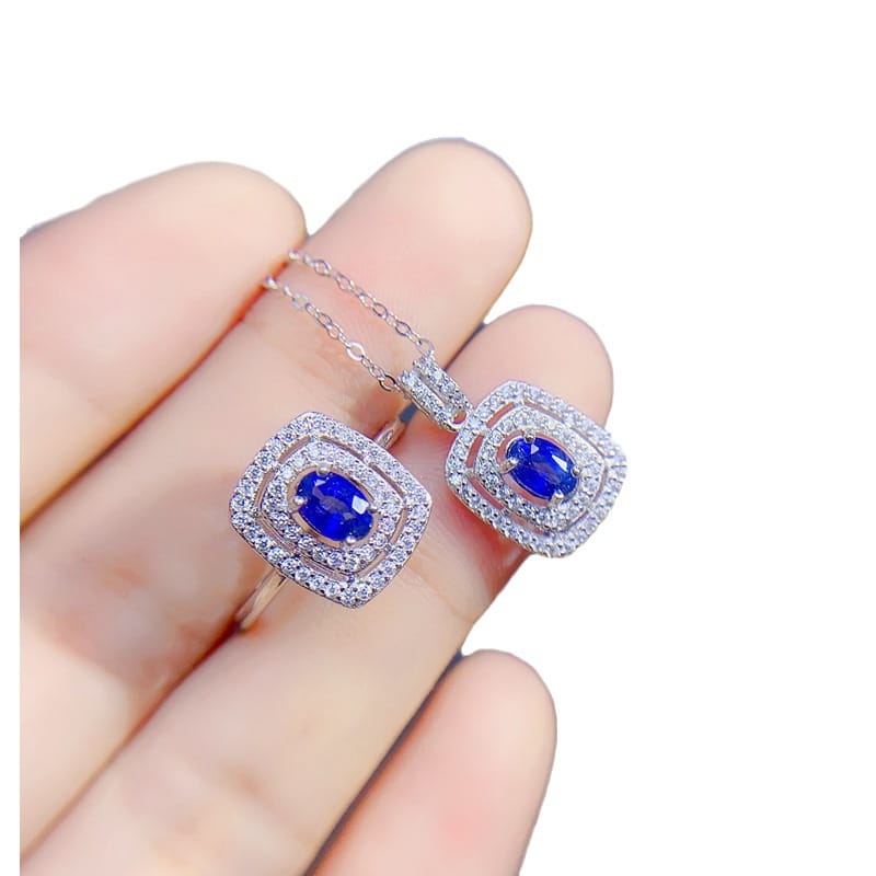 Fashion DIY bare stone natural sapphire 925 silver 4*6mm sapphire set shake sound fast hand wholesale