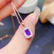 Fashion natural tangta amethyst pendant small octagonal 4 * 6mm women's pendant bare stone 925 silver live wholesale