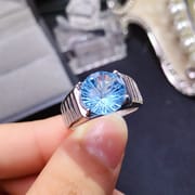 Fireworks Blue Topaz men's ring 925 silver inlaid fireworks men's blue topaz 10*10 open mouth men's ring one-piece delivery