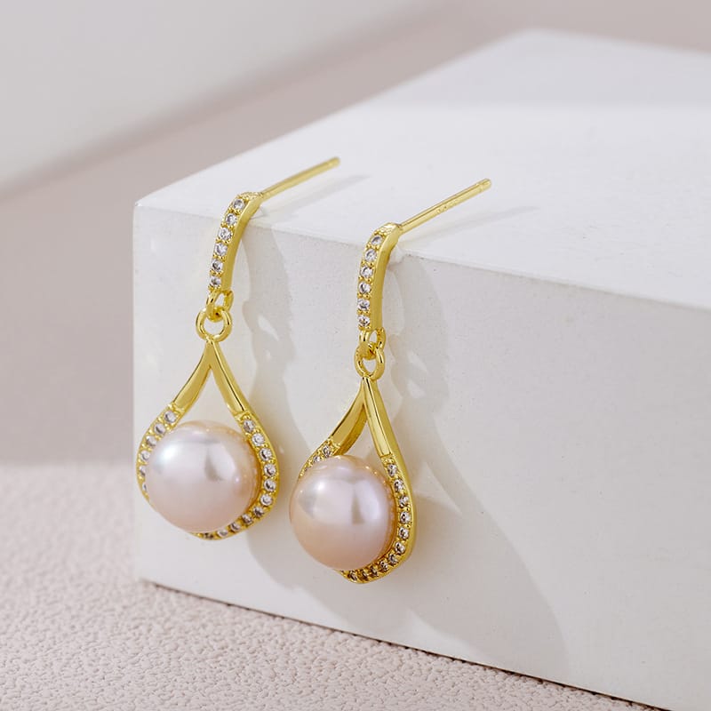 Natural Freshwater Pearl Earrings French Simple Drop-shaped Long Small Ear Drop Fashionable Earrings All-match Elegant Earrings