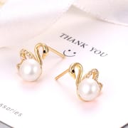 Natural Freshwater Pearl Earrings Swan Micro Set Zircon Classic Ear Studs Elegant Light Luxury Niche Earrings New Women