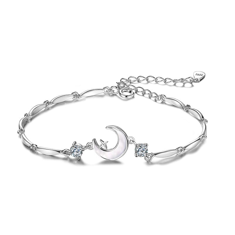 S999 Sterling Silver Brilliant Star Moon Bracelet Women's Shell Bracelet 2024 New Girlfriend Gift 