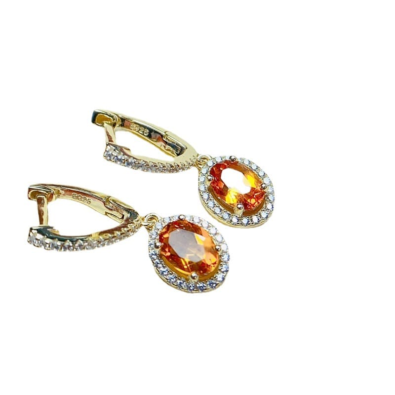 Fashionable elegant natural chicken oil yellow citrine stud earrings 925 silver Citrine Crystal clean Fire Color good