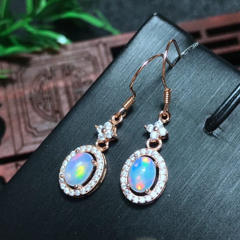 Real photo 925 silver inlaid natural opal earrings wholesale entity take goods