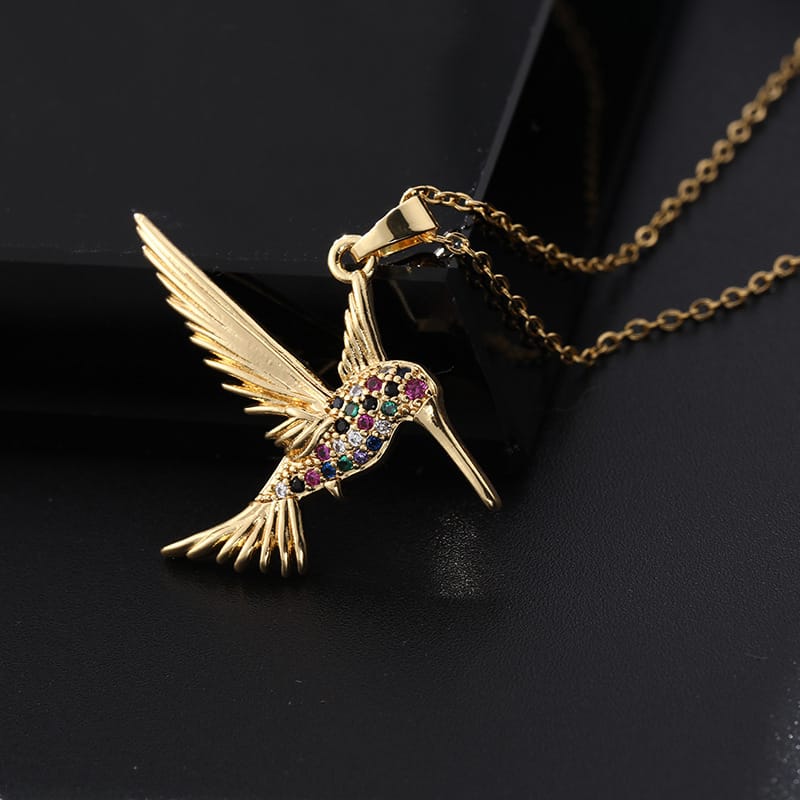 Niche Design Innovative Personality Bird Necklace Pendant Micro-inlaid Zircon Gold Plated Clavicle Chain Female European and American Cross-border Supply