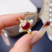 Fashion style natural laosaki Ruby women's ring S925 Silver live mouth 5 * 7mm beauty ring Live supply