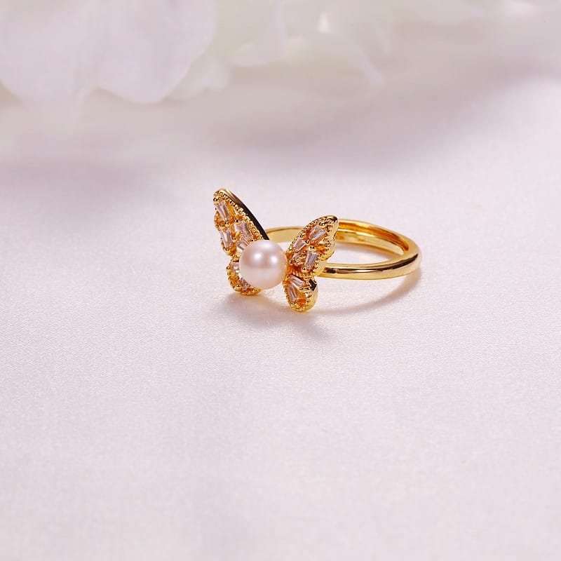 Pearl Jewelry Opening Adjustable Ring Real Gold Electroplated Micro-inlaid Zircon Freshwater Pearl Ring