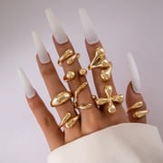 Europe and the United States cross-border geometric metal wind lava line ring four-piece irregular smooth opening ring suit