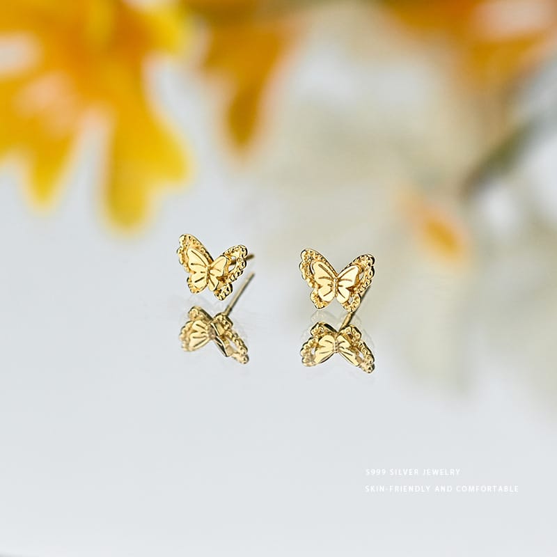 Aobao S999 pure silver exquisite fashion light luxury butterfly stud earrings versatile commuter niche design sense ear piercing earrings