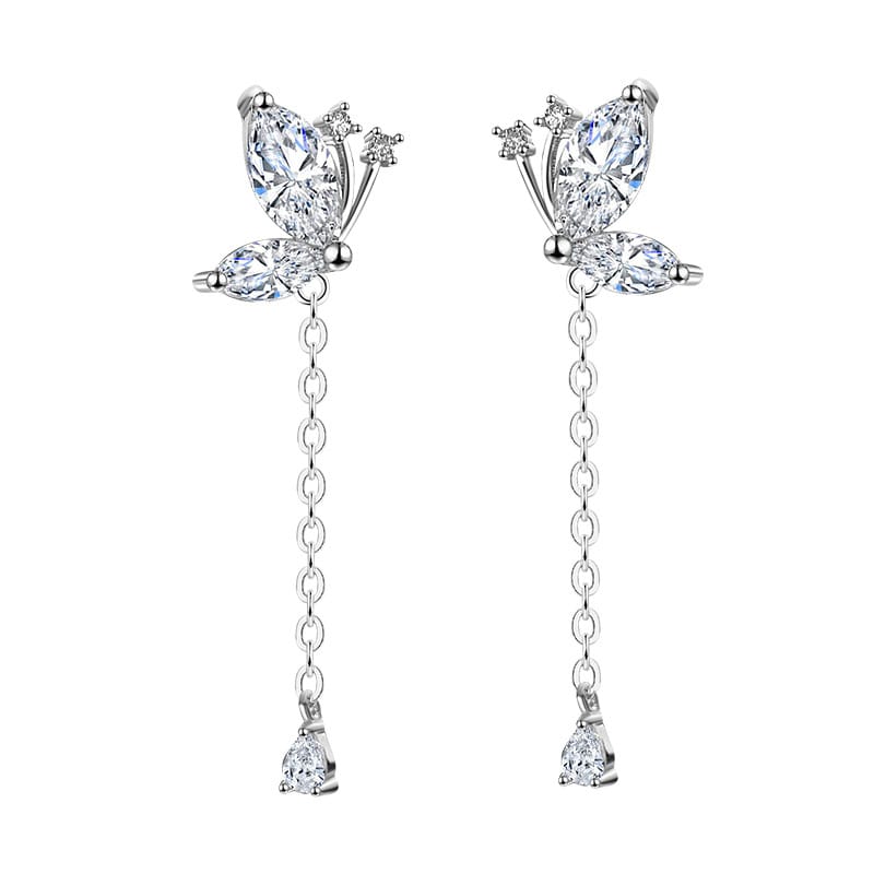 Po 999 Sterling Silver Butterfly Earrings Women's Korean Elegant Long Mori Super Fairy Earrings Fashionable Ear Jewelry