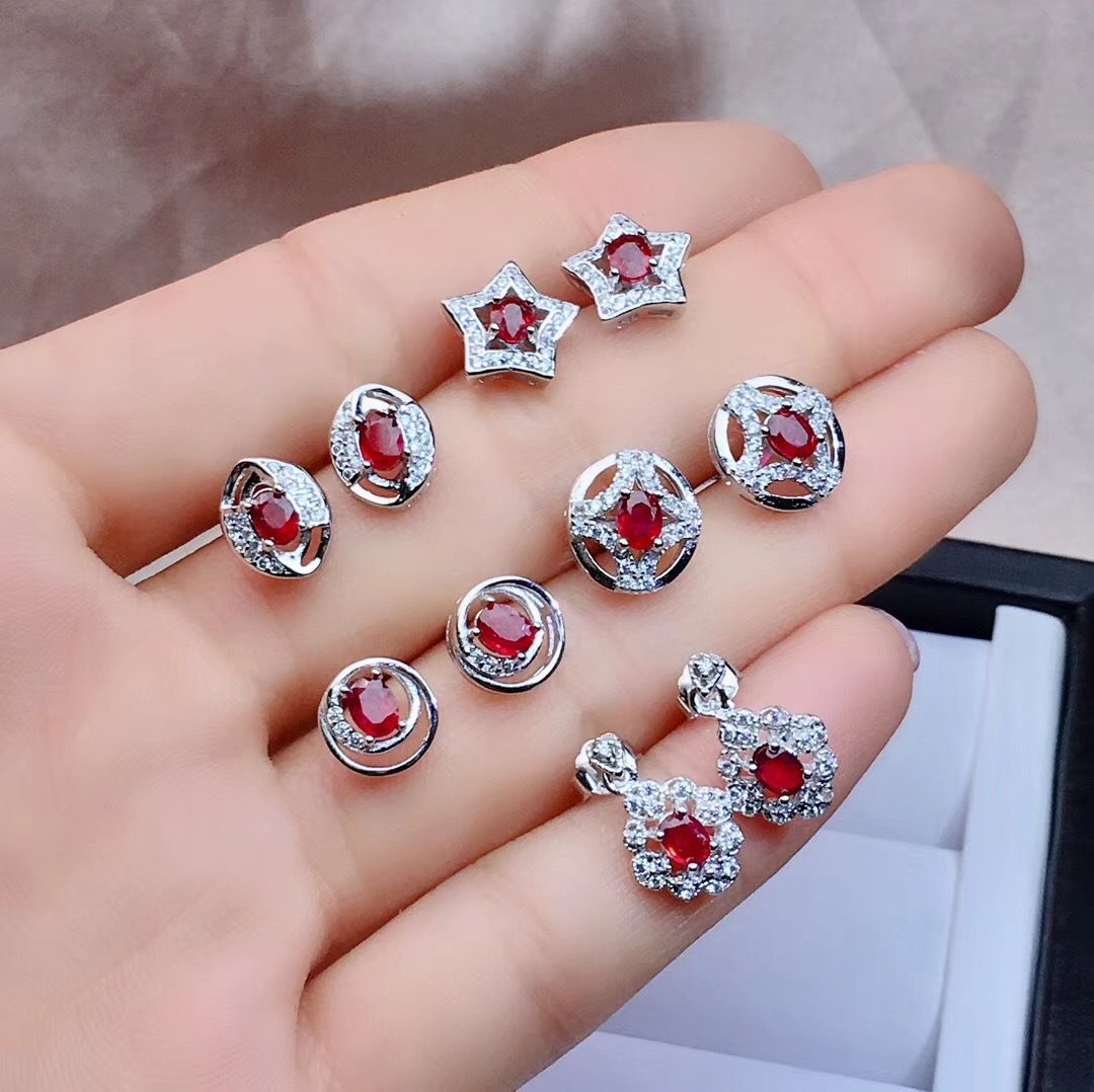Welfare natural Ruby stud earrings 925 silver with burnt Ruby for certificate