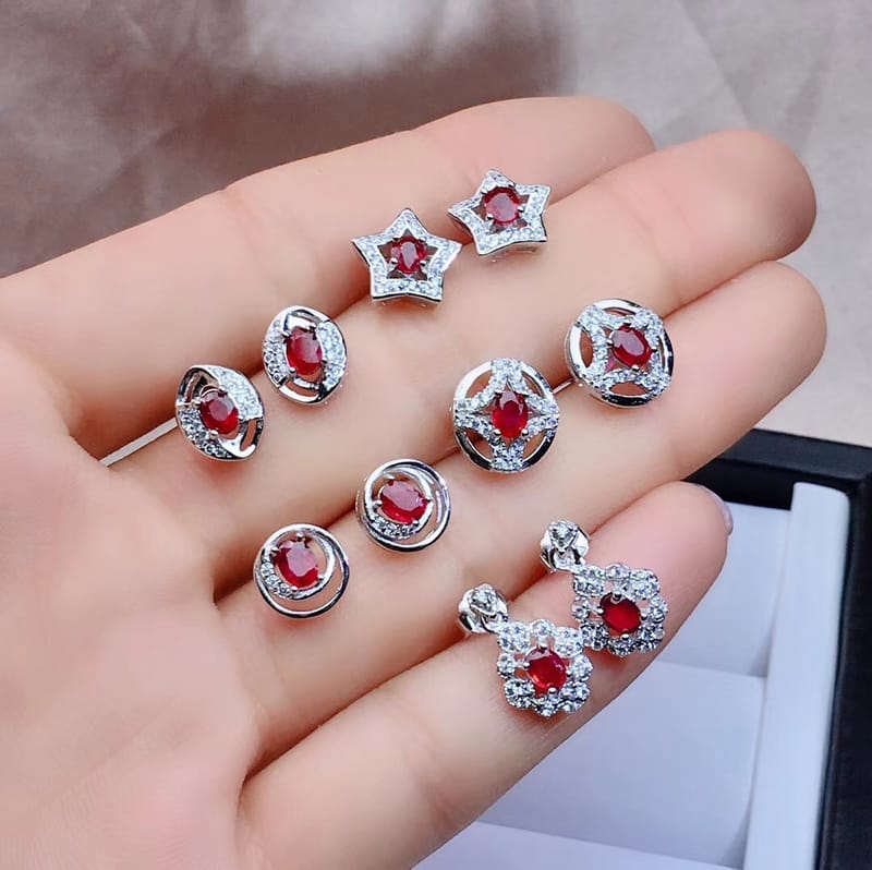 Welfare natural Ruby stud earrings 925 silver with burnt Ruby for certificate