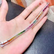Luxury full inlay simple fashion new colorful natural tourmaline 3*3mm ladies Bracelet 925 silver color treasure batch