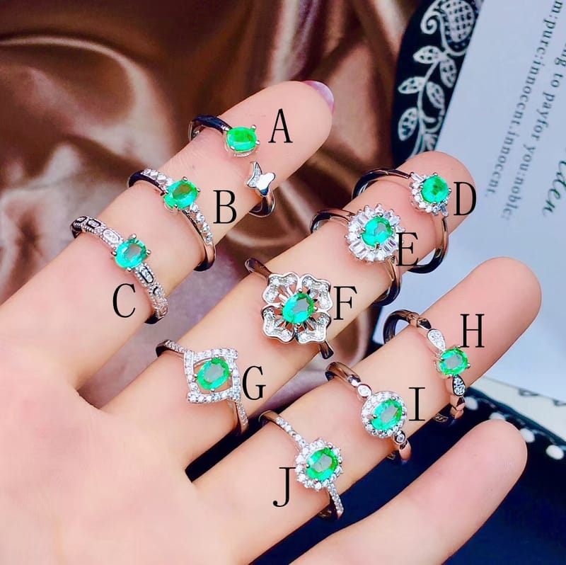 Crystal good natural Colombian emerald ring 925 silver style large quantity 
